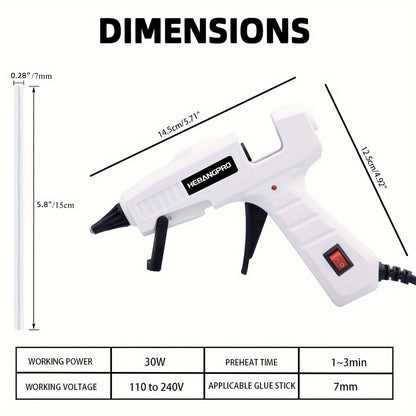 30W Handheld Glue Gun Kit with 30 Sticks - Dual Voltage (110V/220V), US Plug, Perfect for Crafts and Repairs