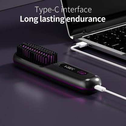 Wireless Hair Straightener Brush - 7.87x1.77x1.18 Inches, 3 Temperature Settings, LED Display, USB Rechargeable, 36V Max, 2000mAh Battery - Professional Styling Tool for Home and Travel