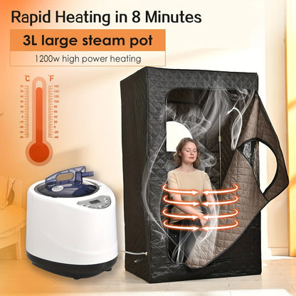 Portable Steam Sauna Box for Home – Full Body Sauna Spa for One Person with 3L 1200W Steam Generator, Remote Control, Foldable Chair, Ideal for Gym, Yoga, Pilates