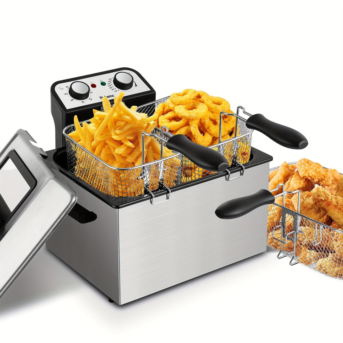SUSTEAS 1500W Electric Deep Fryer with Basket - Easy Clean Non-Stick Pot, Temperature Control, Removable Lid, Ideal for Home Kitchens and Restaurants