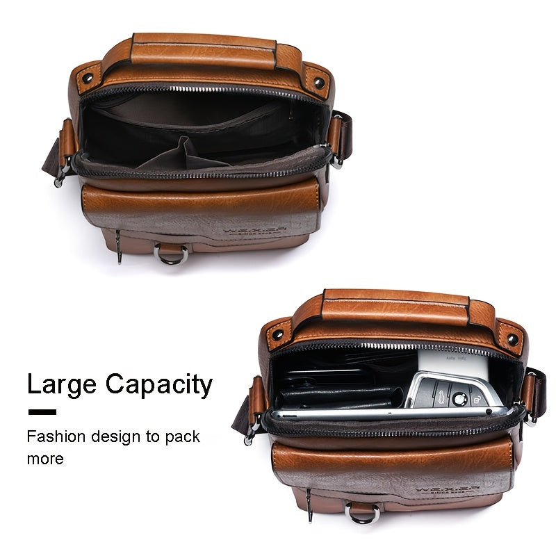 Vintage Genuine Leather Crossbody Bag for Men - Classic Business Shoulder Bag Design