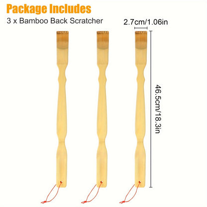 3pcs 18.3-Inch Bamboo Back Scratcher – Long Handle, Portable, Novel Gifts for Family and Friends