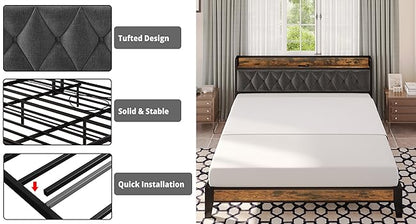 ANCTOR Bed Frame – Twin to California King Sizes, Storage Headboard with Outlets, No Noise, No Box Spring Needed