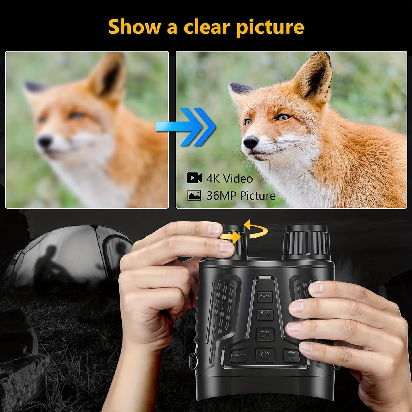 4K Night Vision Goggles – Infrared Binoculars for Adults with Rechargeable Battery, 3.2-inch Screen, Digital Zoom, 32GB Storage Card for Camping Photos & Videos