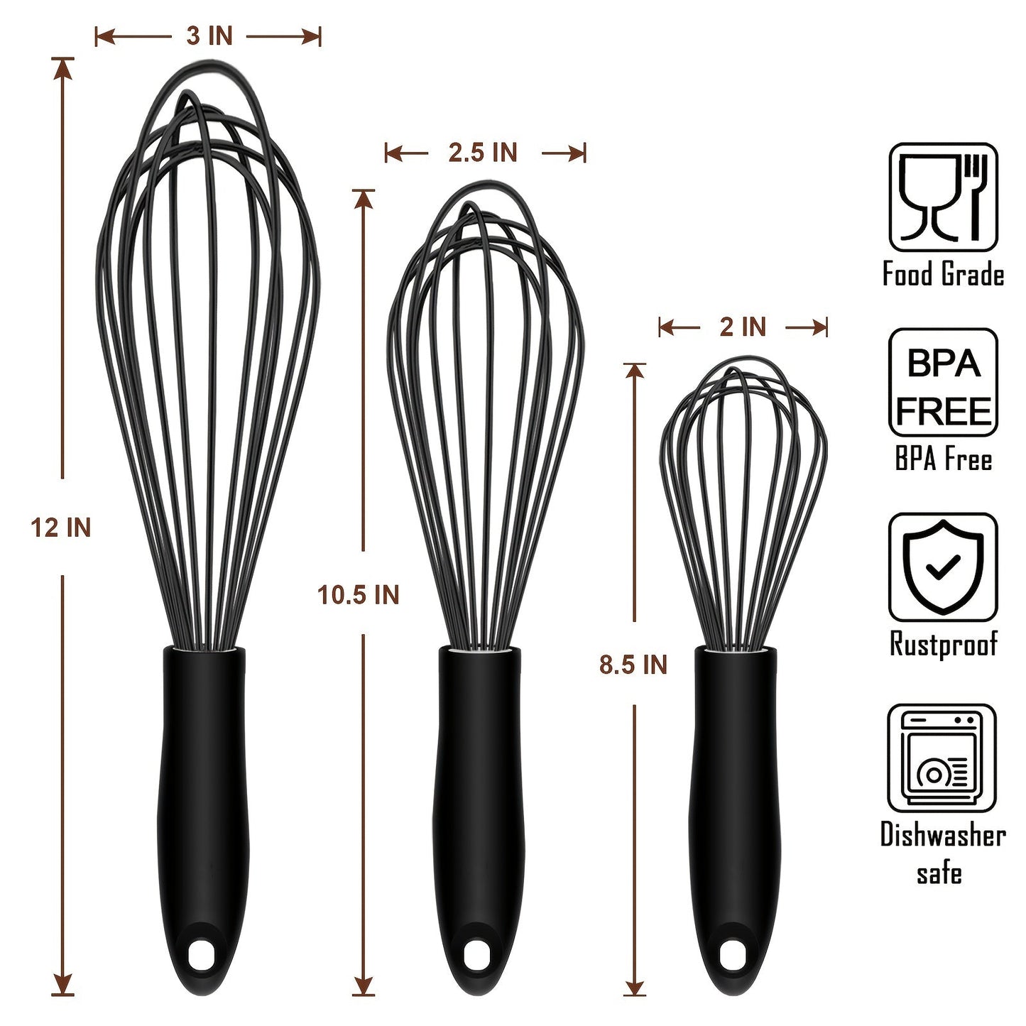 3 Piece Silicone Egg Whisk Set - Manual Egg Beater for Baking and Kitchen Us