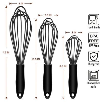 3 Piece Silicone Egg Whisk Set - Manual Egg Beater for Baking and Kitchen Us