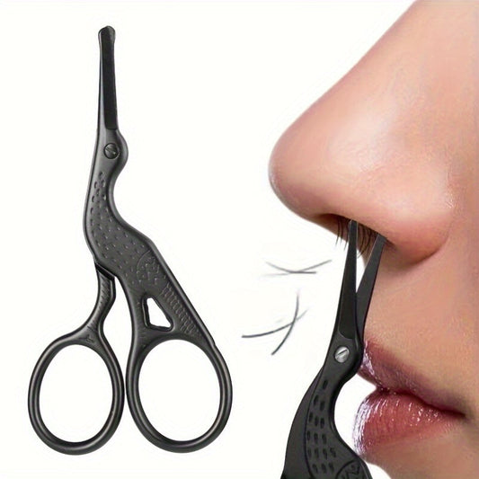Stainless Steel Rounded Tip Nose Hair Scissors – Heron-Shaped Groomers for Eyebrows, Nose, Beard, and Ears, Professional Facial Hair Trimming for Daily Use