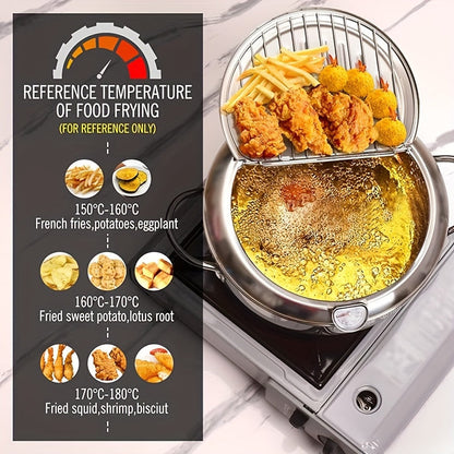 Jumi Japanese-Style Tempura Deep Fryer – Stainless Steel Frying Pan with Precise Thermometer Control – Ideal for Beef Patties, Sesame Fry Bites, Crispy Fried Chicken Wings, and More