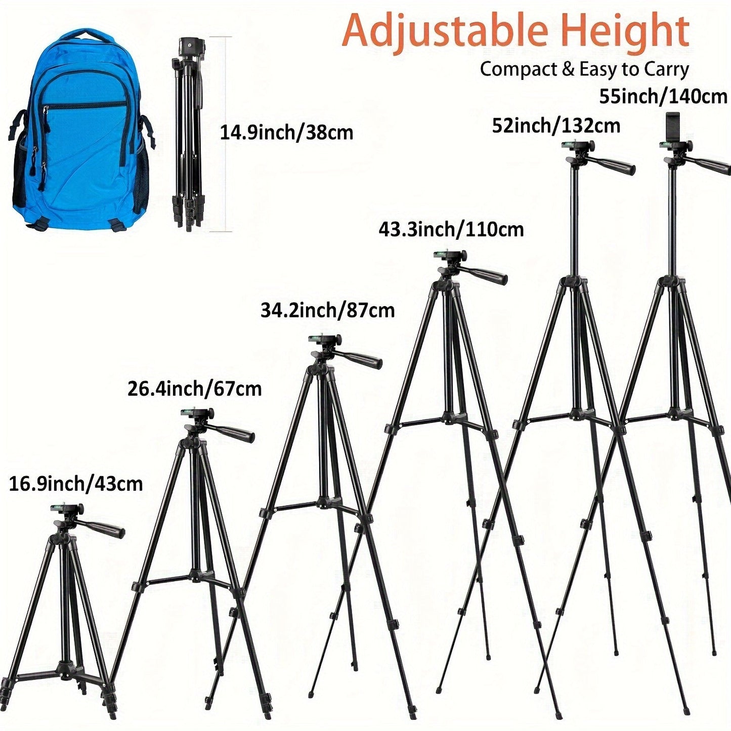 51" Adjustable Travel Tripod for Smartphones - Phone Holder with Remote Control for Meeting Recording, Outdoor Live Streaming, and Vlogging, Perfect Gift Idea
