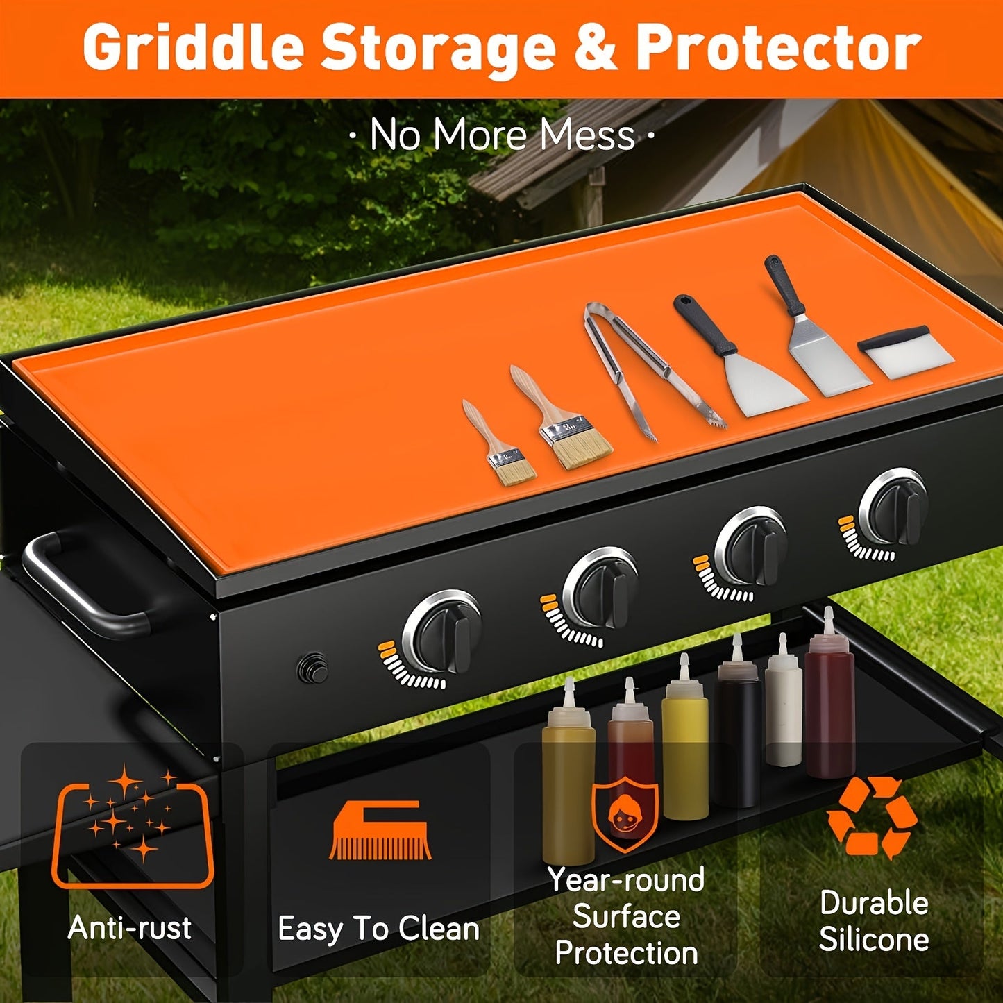 Silicone Griddle Mat for Blackstone - Food Grade, 17/22/28/36 Inches, BBQ Accessory, Grill Utensil Holder Mat, 1/2pcs