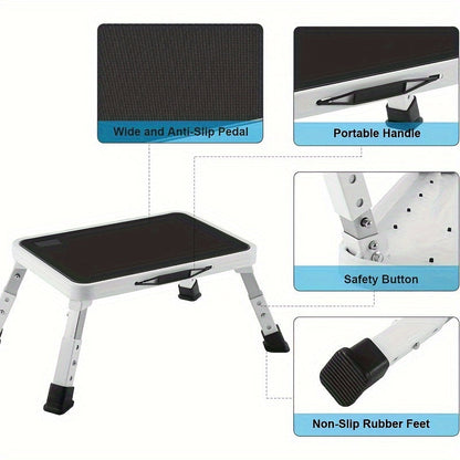 Adjustable Height Folding Step Stool – Non-Slip Platform, 330 lbs Capacity, Durable Iron Construction (Gray/Black)