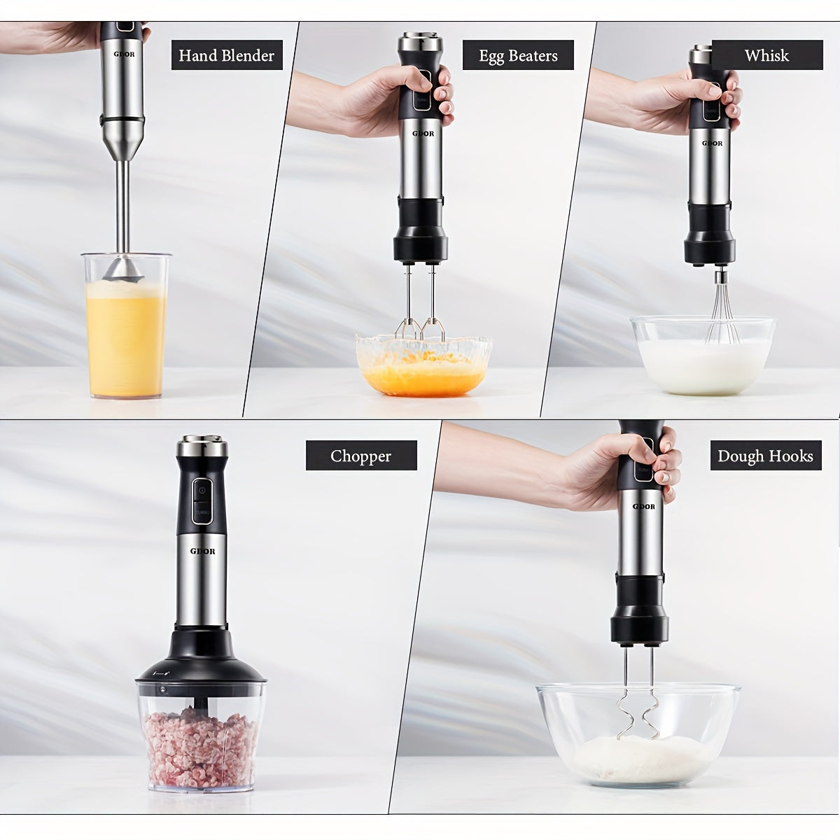 1000W 6-in-1 Immersion Blender - Powerful Handheld Blender with 20-Speed, Turbo Mode, Dough Hooks, Egg Beaters, Whisk, 800ml Beaker, 600ml Chopper, Titanium Blades, BPA-Free, Scratch-Resistant Design for Effortless Mixing, Bl