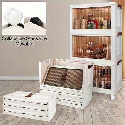 3-Pack Stackable Storage Bins with Wheels – Foldable Design, Open Front for Clothes, Books, and Home Organization