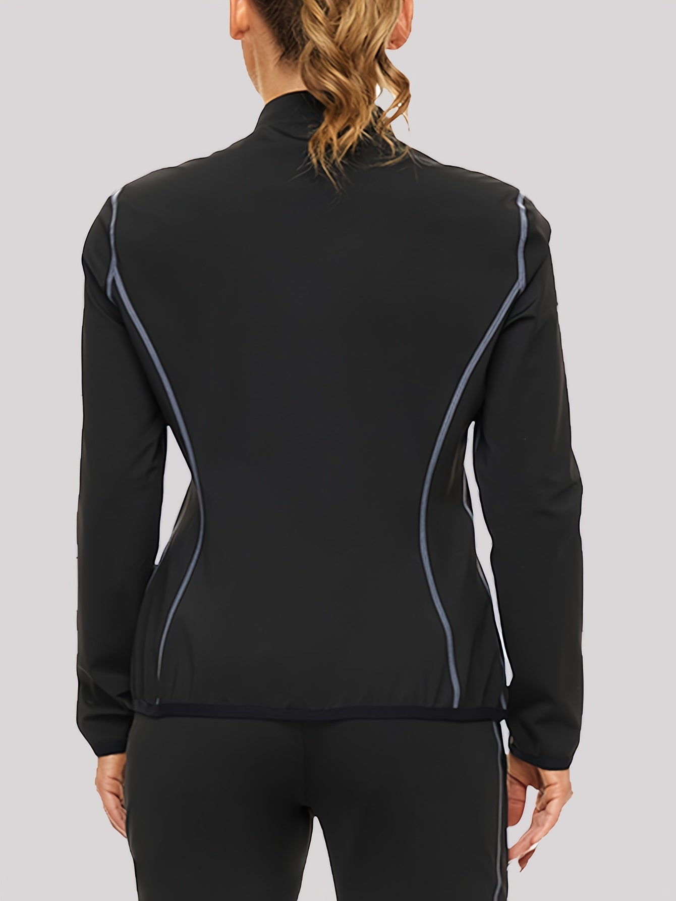 Women's Silver Coated Contrast Zip Sports Jacket - Sweat-Enhancing Long Sleeve Athletic Top for Gym and Fitness Wear