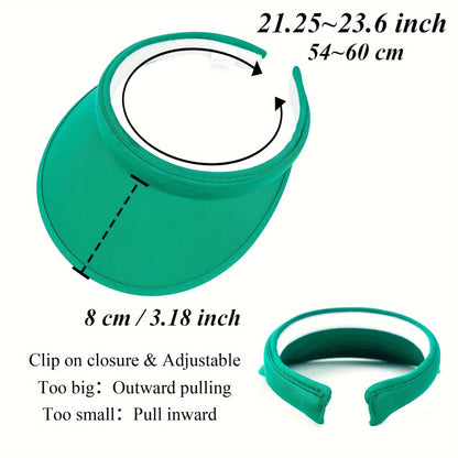 Adjustable Clip Sun Visor Hat - Cotton Twill, Wide Brim Caps for Men and Women, Perfect for Golf, Beach, Tennis