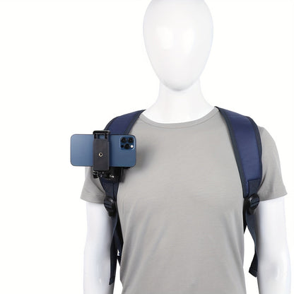 Adjustable ABS Shoulder Mount Clip for Smartphone Recording – First-Person View Outdoor Vlogging and Live Streaming Holder for Backpack Strap