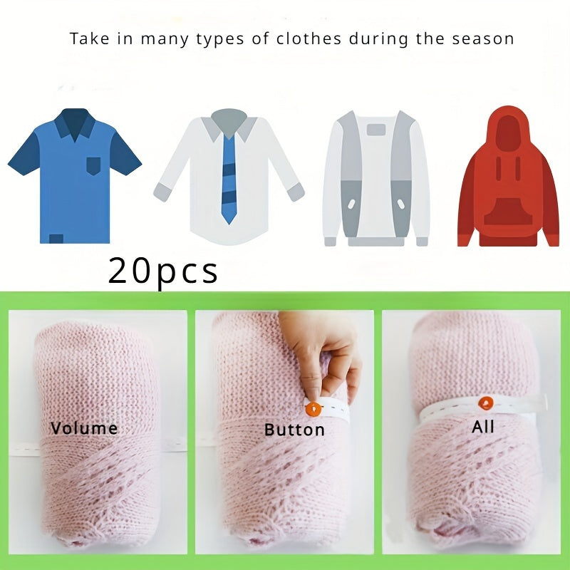 20pcs Elastic Storage Bands – Adjustable, Stretchable Buckle for Travel, Clothing, Drawers & Wardrobe Sorting, Space Saving