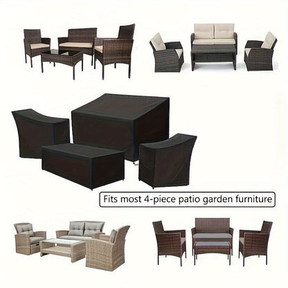 4 Piece Outdoor Furniture Cover Set – Waterproof Sofa, Chair & Coffee Table Covers with Windproof Buckle Strap & Adjustable Drawstring, for Living Room, Courtyard & Balcony Patio Furniture
