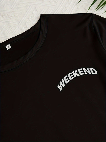 Women's 3-Piece Pajama Set – Simple Short Sleeve Sleepwear with 'WEEKEND' Print, Comfy Casual Loungewear