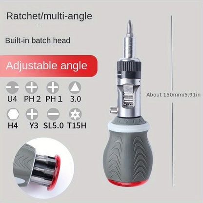 180-Degree Multi-Angle Ratchet Screwdriver Set – Adjustable Chrome Vanadium Steel with Phillips, Triangular, and Special Batch Heads for Household Use