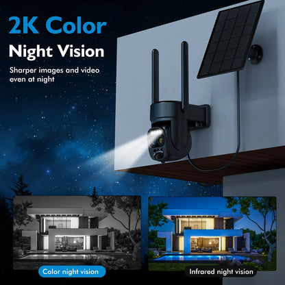 Hawkray [10x Zoom] 360° Low-Power CCTV WiFi Camera with Solar Panel Battery – 2K FHD, Spotlight Alarm, Motion Detection, Color Night Vision, Two-Way Audio, IP66 Waterproof