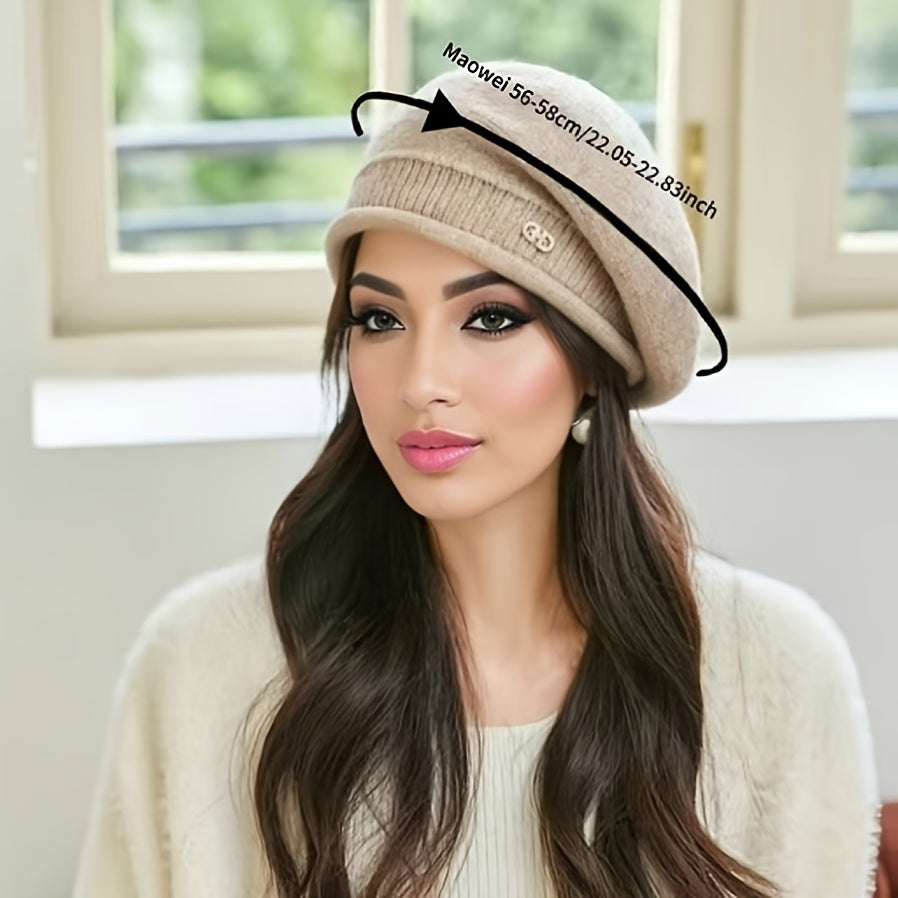 Women's Stretchy Beanie Hat with Pocket - Soft & Cozy Acrylic Knit Cap for Autumn and Winter