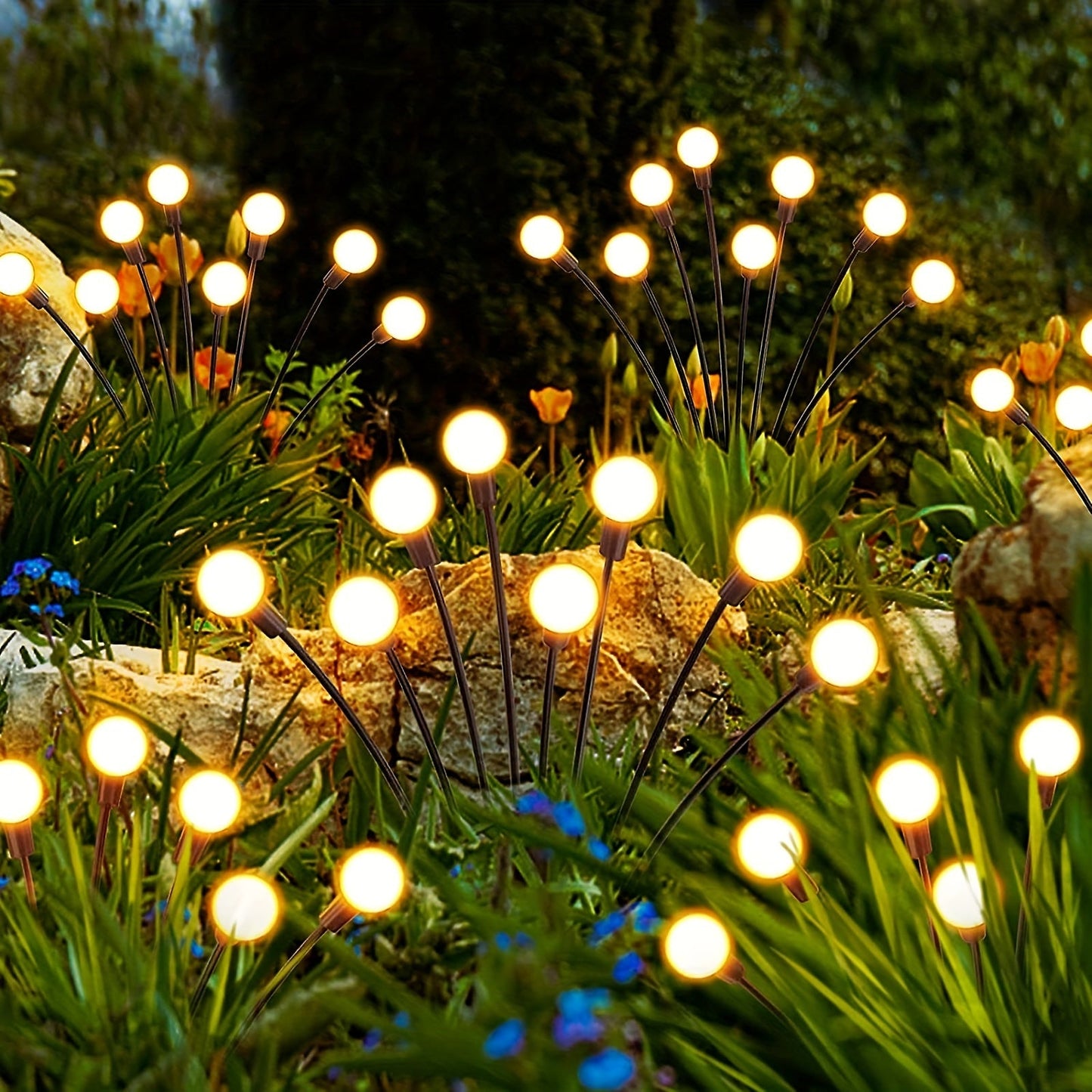 2 Pack Solar Garden Lights: Upgraded Swaying Lights with Wind Motion, Flexible Iron Wire & Heavy Bulb Base, Warm White Outdoor Pathway Decoration