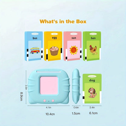 Interactive Montessori Flash Card Toy for Ages 0-3 – Talking Educational Playset with 112 Double-Sided Vocabulary Cards, Bilingual Language Activity for Toddler Sensory Learning, Perfect Kids Gift