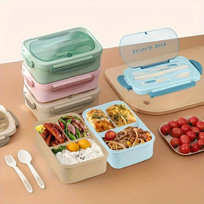 Lunch Box with Tableware – Square Divided Microwave Bento Box – Leakproof Food Container – Hand Wash – Ideal for Back to School, College, Kitchen Organizers and Storage