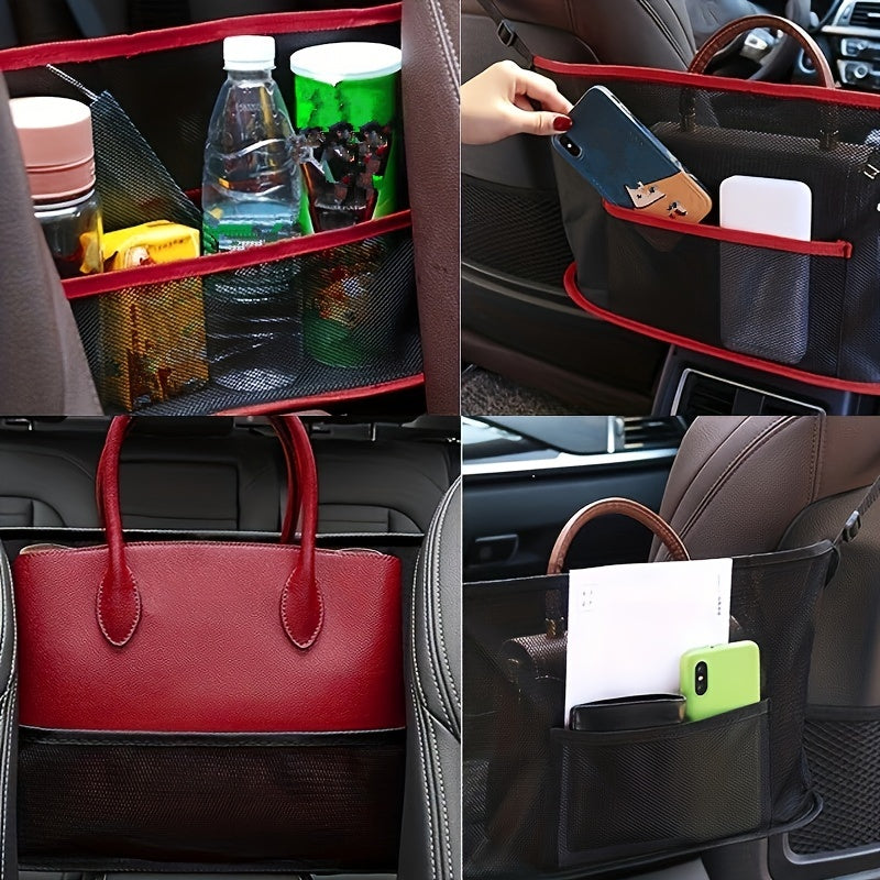 Large Capacity Car Seat Mesh Bag - Dog Storage Organizer, Handbag & Purse Clip Bag for Back Seat Pet Net Storage