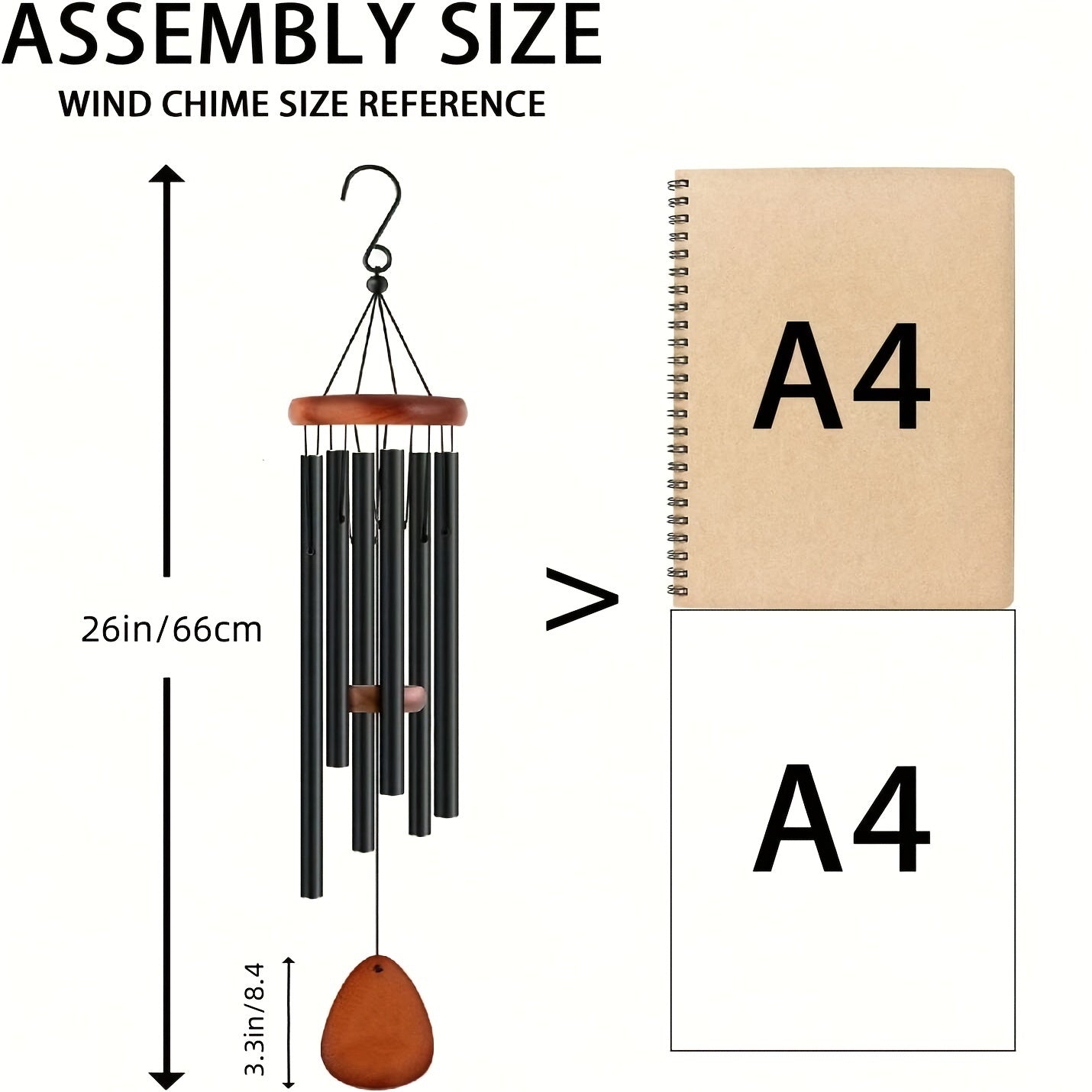 26-Inch Deep Tone Wind Chimes - Black Aluminum Coated, Soothing Memorial Chime with Durable Pine Wood, Outdoor Sympathy Gift for Mom, Women, Grandma, Neighbors