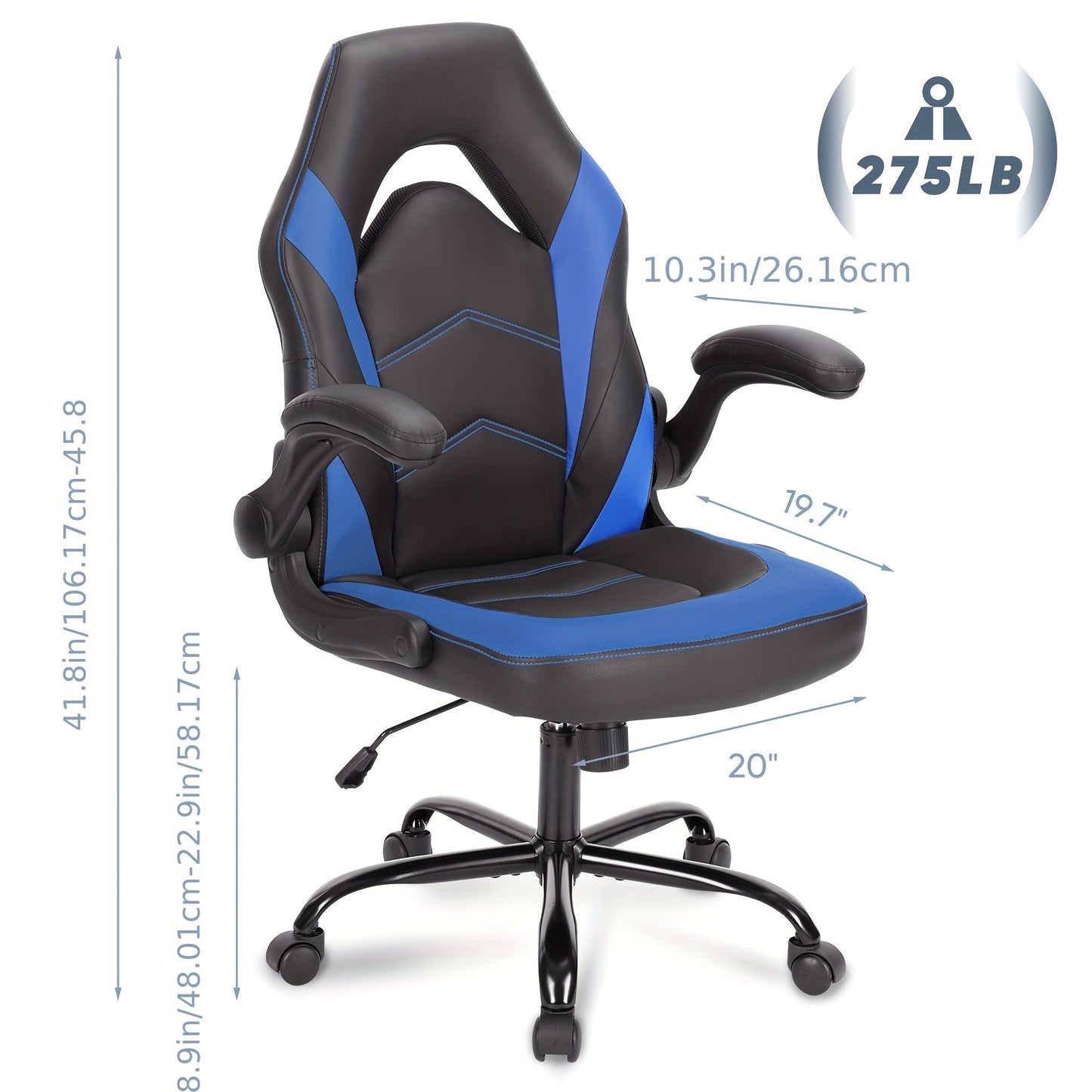 Ergonomic Gaming Chair – PU Leather Home Office Desk Chair with Lumbar Support, Height Adjustable, Big and Tall with Flip-Up Armrests and Swivel Wheels for Adults and Teens