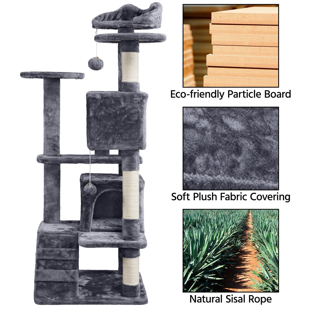 Costoffs 54in Cat Tree Tower – Large Cat Condo with 2 Condos, 2 Dangling Balls, and 3 Scratching Posts for Kittens and Cats