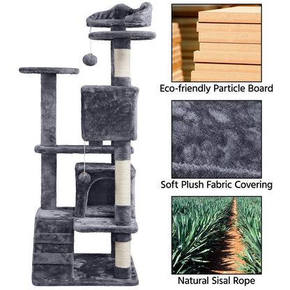 Costoffs 54in Cat Tree Tower – Large Cat Condo with 2 Condos, 2 Dangling Balls, and 3 Scratching Posts for Kittens and Cats