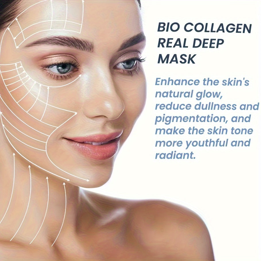 8Pcs Bio-Collagen Deep Mask Pack - Hydrating, Firming, Anti-Aging Facial Sheet Masks | Rich in Collagen, Hyaluronic Acid, Vitamin E, Nicotinamide | Moisturizing, Brightening for All Skin Types
