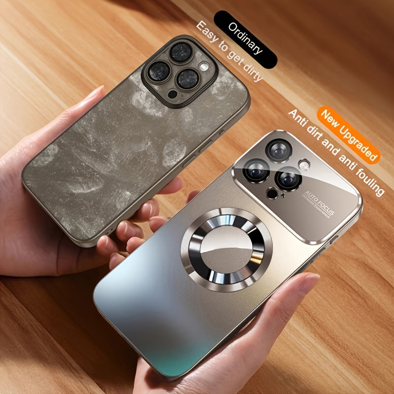 New Titanium Metallic Luxury Matte Phone Case for iPhone 15/14/13/12/11 Pro Max Plus - Magnetic Wireless Charging, Shockproof, Glass Camera Lens Protection