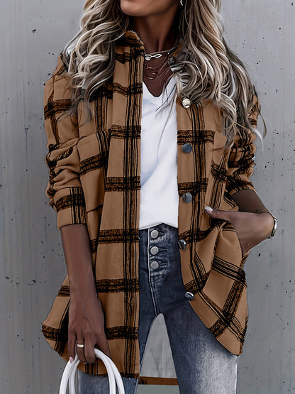 Timeless Plaid Shacket Jacket – Stylish Button-Front Outerwear for Women – Cozy, Versatile & Trendy Long Sleeve Clothing