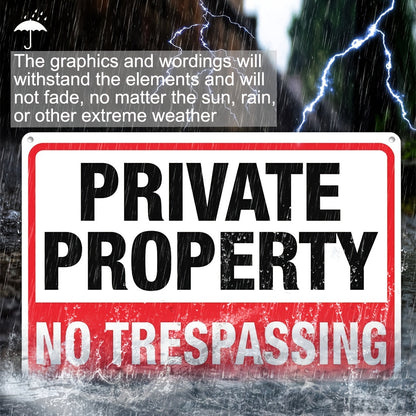 4pcs Private Property No Trespassing Signs, 10"x14" Rust-Free Aluminum, Indoor & Outdoor Use