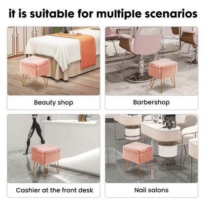 Luxurious Faux Fur Vanity Storage Ottoman Chair - Metal Legs, Flip-Top Foot Rest, Soft Padded Seat, Ample Storage