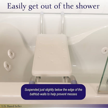 Heavy Duty Bath Bench – Adjustable Aluminium Shower Stool with Plastic Seat, 28.35-32.28in Length, Supports Up to 350 lbs – Ideal for Elderly Bathroom Use