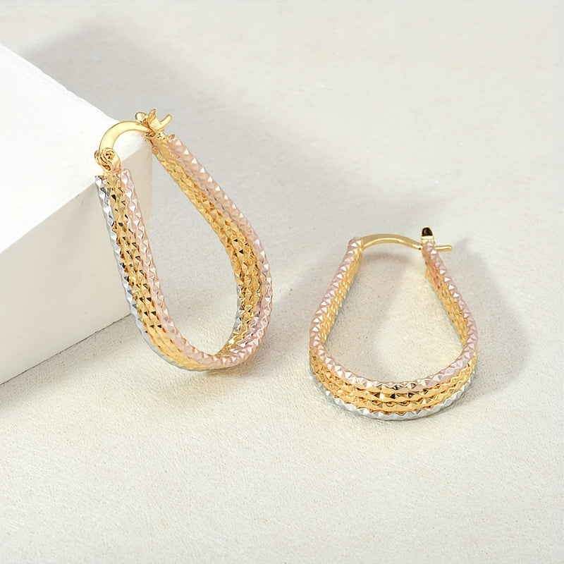 Golden Copper Water Droplet Ripple Hoop Earrings - Elegant Minimalist Oval Earrings for Women