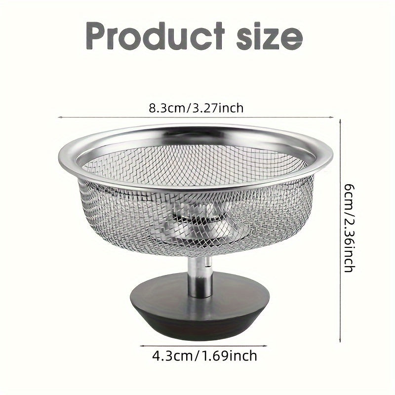 2PCS Kitchen Sink Strainer with Handle & Stopper - Stainless Steel Mesh Filter, Replacement Drain Basket, Waste Hole Trap for Hotels and Restaurants