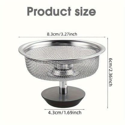 2PCS Kitchen Sink Strainer with Handle & Stopper - Stainless Steel Mesh Filter, Replacement Drain Basket, Waste Hole Trap for Hotels and Restaurants