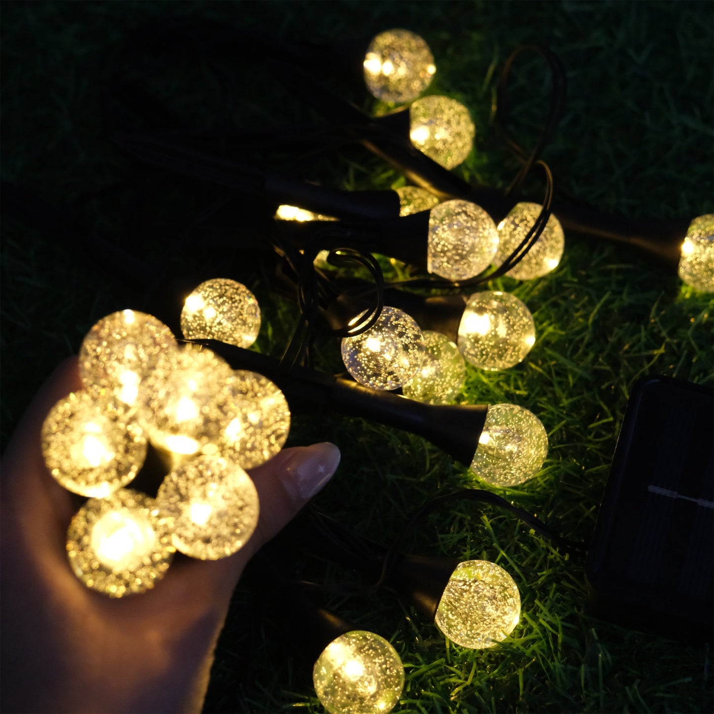 Solar Garden Path Lights - 15 LED Crystal Globe Stake Lights with Touch Control, Solar Powered, 600mAh Battery - Perfect for Garden, Camping, Independence Day, Christmas, Weddings, Parties