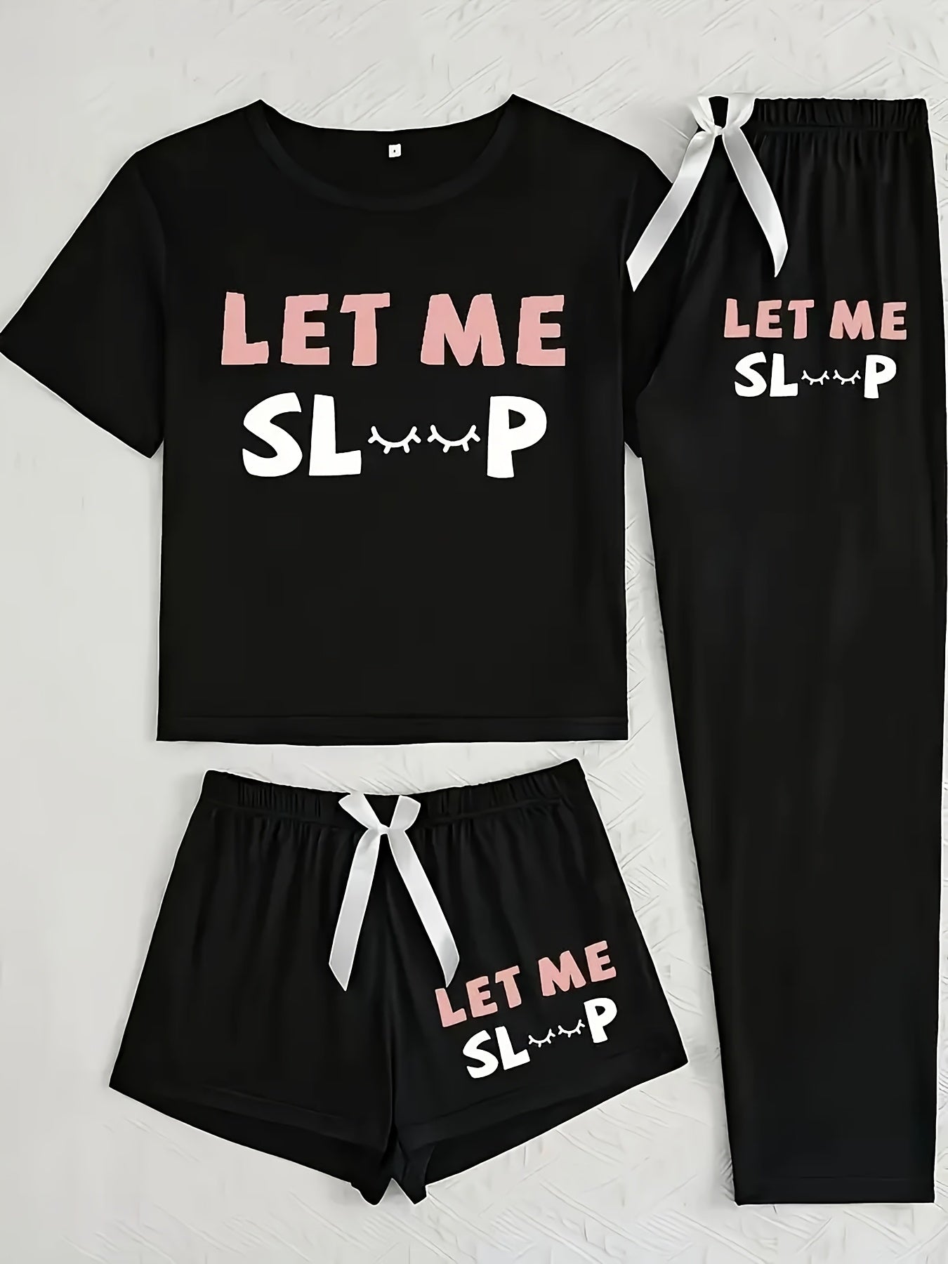 Women's 3-Piece Casual Pajama Set with Letter Print - Includes Short Sleeve Top, Long Pants and Shorts