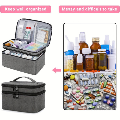 Medicine Organizer and Storage Bag - Family First Aid Box for Emergency Medications, Supplements, and Medical Kits - Zippered Bag for Home and Travel (Gray)