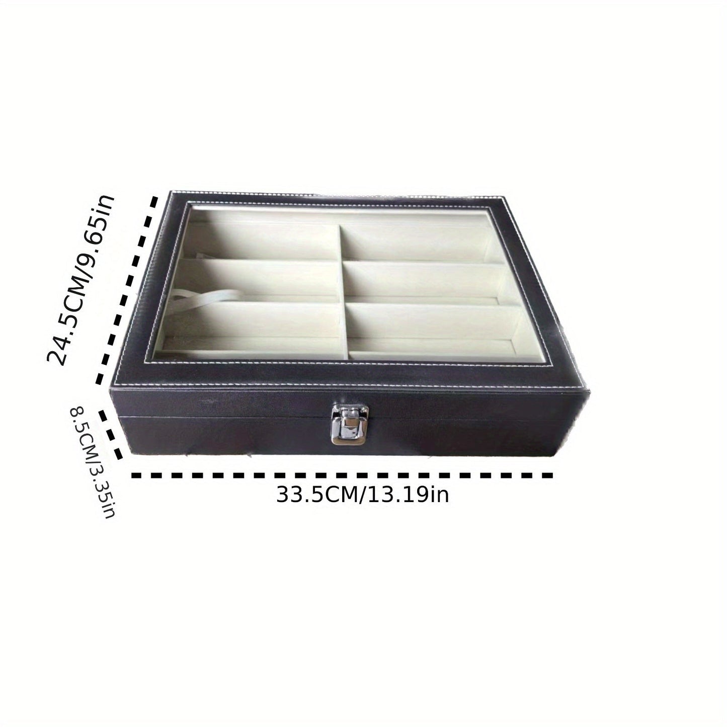 PU Leather Eyeglass Storage Box - Rectangular Organizer Case with Fabric Interior and Secure Closure for Glasses, Watches, and Jewelry