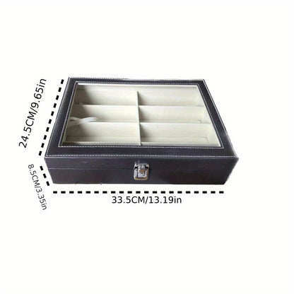 PU Leather Eyeglass Storage Box - Rectangular Organizer Case with Fabric Interior and Secure Closure for Glasses, Watches, and Jewelry