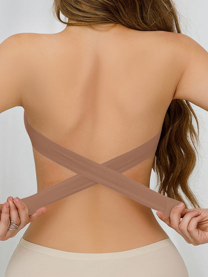 Sexy Wireless Bandeau Bralette - Removable Padding, Cross Strap Detail, Stretch Fabric (75% Nylon, 25% Elastane) for Adults
