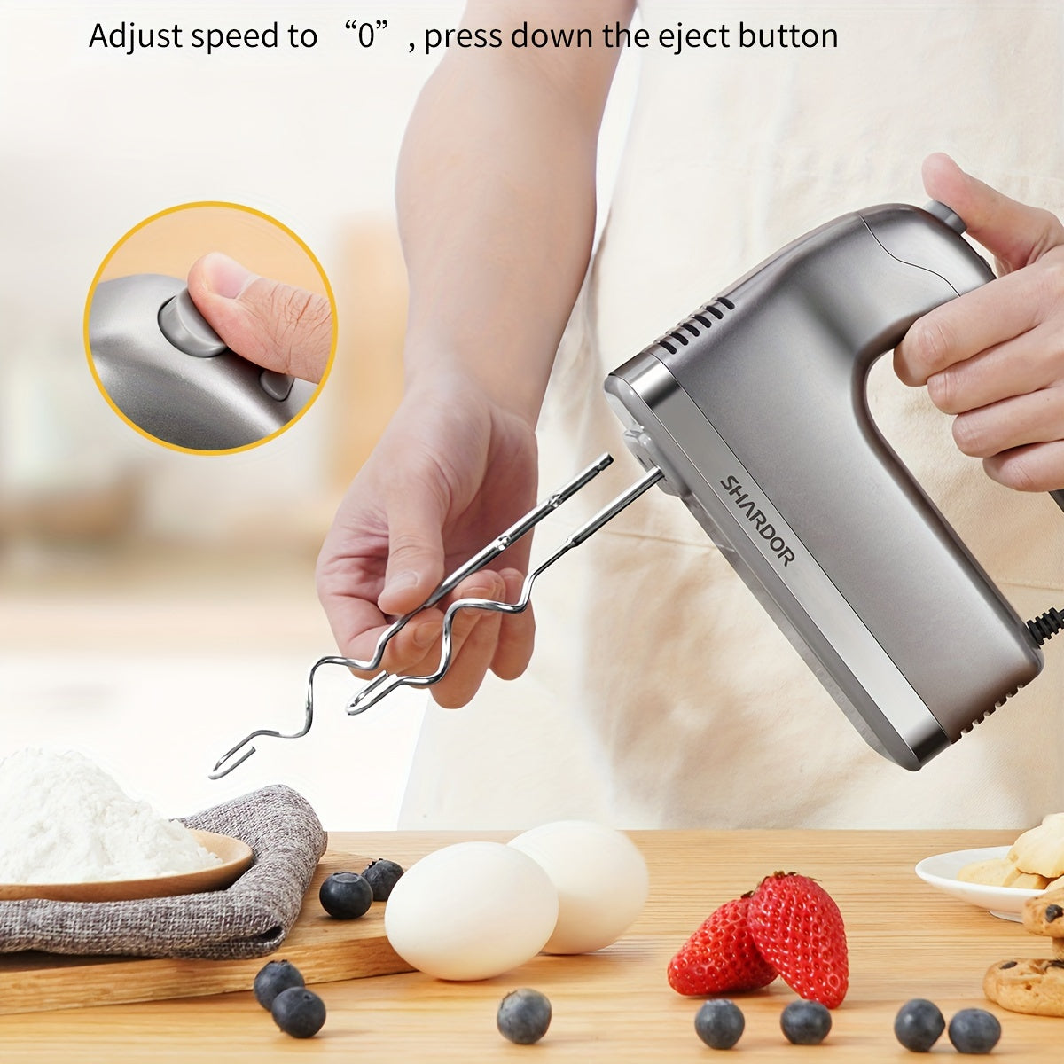 SHARDOR 350W Hand Mixer – 5-Speed Electric Mixer with Turbo, 5 Stainless Steel Attachments & Storage Case, Silver